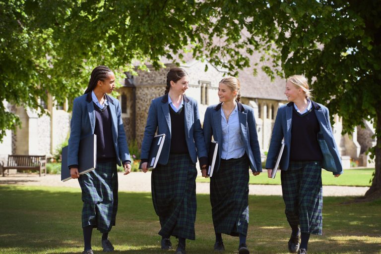 Gresham's GCSE pupils walking through the school grounds